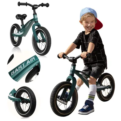 Image de LIONELO Bart vélo de course de 2 ans à 30 kg Roues de 12 pouces Volant et selle réglables en hauteur Verrouillage du volant Repose-pieds Poignée de transport Vert