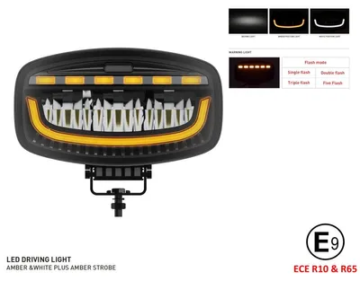 Imagen del producto de Lámpara LED halógena universal con luz diurna (blanca/amarilla) y luz intermitente de advertencia naranja, de 12-24 V, 3500 lúmenes