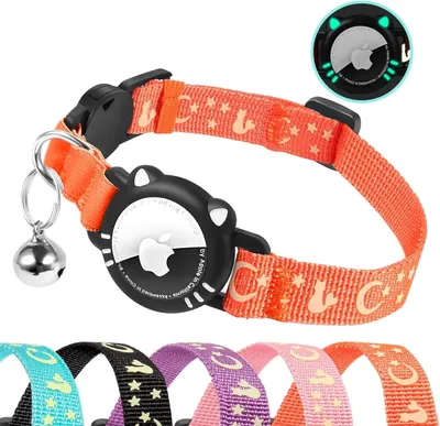 Imagen del producto de Collar reflectante para gatos con soporte para AirTag, ajustable de 23 a 28 cm, de nylon, para gatitos y cachorros