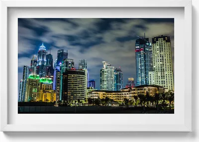 Produktbild von Großstadt bei Nacht– Wandbild mit Rahmen – Gerahmtes Bild  – Wanddekoration – 60x40 cm –  Schwarz Rahmen