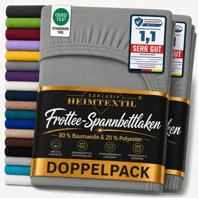 Produktbild von Doppelpack Frottee Spannbettlaken Premium Grau 60 - 70 x 140 cm