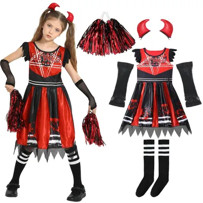 Immagine prodotto di Costume da cheerleader zombie per bambine - costume da zombie per Halloween con accessori