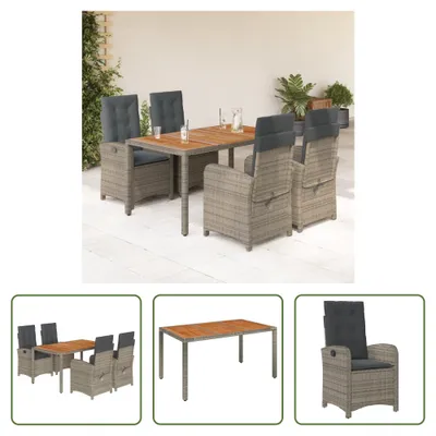 Produktbild von The Living Store 5-tlg. Garten-Essgruppe mit Kissen Grau Poly Rattan
