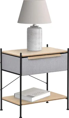 Immagine prodotto di ML-Design Sistema di scaffalature con cassetto in tessuto 62x67,5x42,5 cm Cassettiera grigia Pannelli in MDF e struttura in acciaio Comodino per letto a molle Lettino