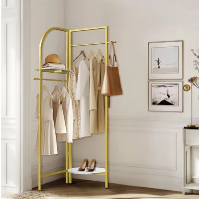 Produktbild von Gouden Kleiderständer – Robuster, freistehender Kleiderständer – Metallischer Garderobenständer für Flur und Schlafzimmer