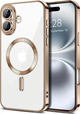 Obrázek produktu pro Magnetické čiré pouzdro pro iPhone 16, kompatibilní s MagSafe, galvanicky pokovené ochranné pouzdro s ochranou fotoaparátu Hnědý