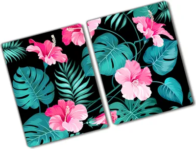 Produktbild von Tulup Glas Herdabdeckplatte - 2x40x52 cm - Glaskeramikkochfeld-Abdeckung Spritzschutz Glasabdeckplatte Kochplattenabdeckung und Schneidebrett - Zweiteilig - Blumen & Pflanzen - Tropische Blumen - Rosa