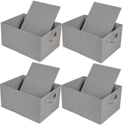 Immagine prodotto di Set di 4 organizer pieghevoli per cassetti, 39 x 29 x 20 cm, tessuto di alta qualità, grigio, per vestiti, pantaloni, asciugamani, giocattoli
