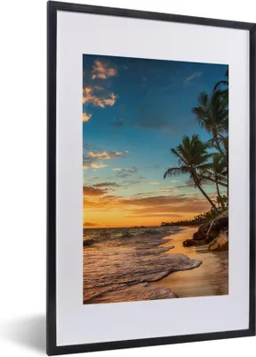 Produktbild von MuchoWow® Gerahmtes Poster Strand - Sonnenuntergang - Meer - Palme 40x60 cm - Poster mit Schwarzem Bilderrahmen Wandposter Rahmen Foto Bilder - Poster in Rahmen
