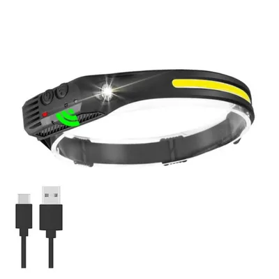 Produktbild von Wiederaufladbare Stirnlampe, LED-Scheinwerfer, Sensorscheinwerfer USB wiederaufladbar Kopflampe, IPX4 wasserdicht, Schwarz
