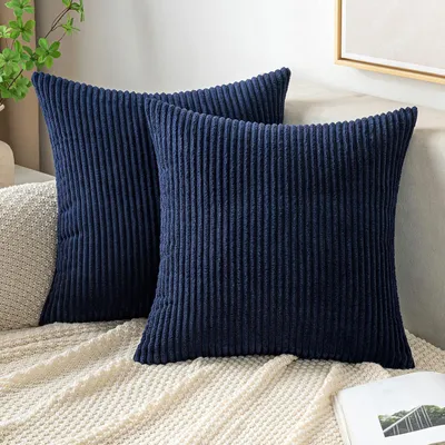 Zdjęcie produktu dla Poszewki na poduszki 50x50 cm, tkanina kordowa, zestaw 2 sztuk, kolor granatowy