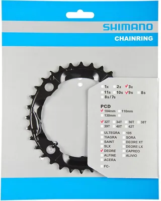 Produktbild von Shimano Kettenblatt FC-M590 104/32/3 Deore, mittleres Kettenblatt vorne, SCHWARZ
