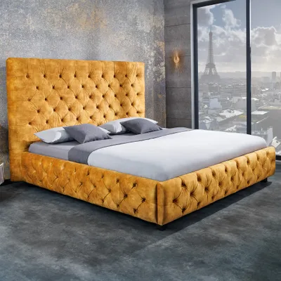 Produktbild von riess-ambiente Queensize Doppelbett PARIS 160x200cm senfgelb Samt Chesterfield Design Polsterbett Bett