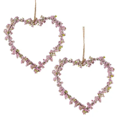 Produktbild von Blumenherz Schleierkraut Herz Dekokranz 2er Set rosa Ø 11 cm