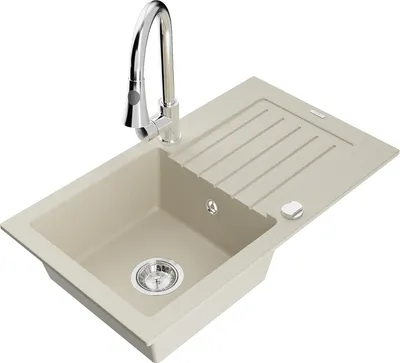Image de Mexen Pablo Évier en granit 1 bac avec égouttoir et mélangeur Elia, Beige - 6510-69-670101-00