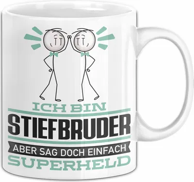 Produktbild von Stiefbruder Geschenk Tasse Ich Bin Stiefbruder Aber Sag Doch Einfach Superheld Lustige Geschenkdiee für Stiefbruder Kaffee-Becher (Weiß)