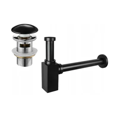 Image de Mexen siphon de lavabo carré avec robinetterie céramique click-clack, avec trop-plein, Noir - 7992060-75