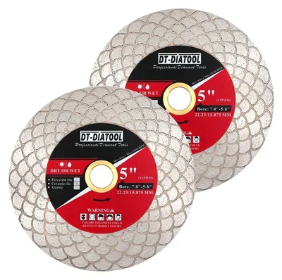 Productafbeelding van Diamantzaagschijf 125mm, 2 stuks, geschikt voor porselein, keramiek, marmer, randafwerking, met een spreidende snijkop, 25mm hoog, 1,8mm dik, boorgat 22,23mm