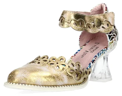 Produktbild von Laura Vita Damen Riemchenpumps florale Cut-Outs und Metallic Glanz Eloiseo 34, Größe:41 EU, Farbe:Gold