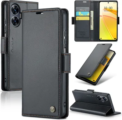 Obrázek produktu pro Realme C55 Pouzdro, RFID Blokování Karet, Pokročilé Flip Kožené Pouzdro s Funkcí Stojánku pro Realme C55 černé