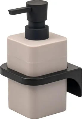 Image de Distributeur de savon SAVONA de bremermann avec touche soft-touch et support mural inclus, distributeur de savon liquide carré en plastique taupe