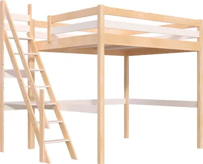 Produktbild von Hochbett 160x200 Sylvia mit Müllertreppe - Naturlack/Weiß