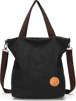 Produktbild von Damen Canvas Handtasche Schultertasche Casual Multifunktionale Umhängetaschen Groß für Arbeit Schule Shopper Lässige täglich (Schwarz)
