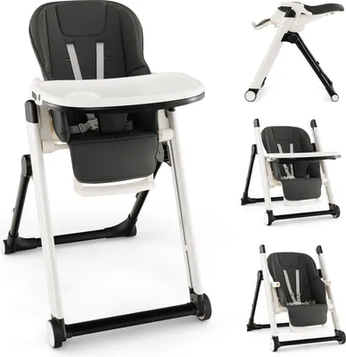 Produktbild von COSTWAY 5 in 1 Hochstuhl klappbar, Babystuhl höhenverstellbar mit verstellbarer Rückenlehne, Füßstütze, Kinderhochstuhl mit 5-Punkt-Gurt