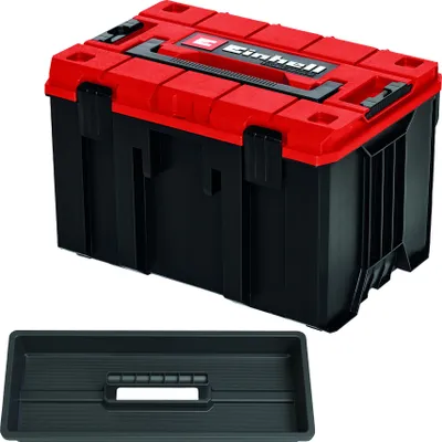 A black and red toolbox with a separate tray shown below it, against a white background.