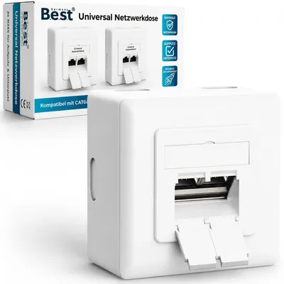Productafbeelding van 2x Universele netwerkdoos RJ45 – 2 poort LAN-aansluitdoos afgeschermd CAT6a, CAT7 & CAT8 compatibel