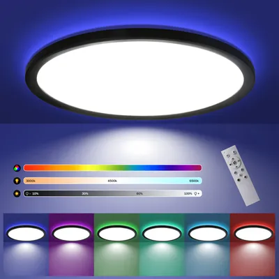 Immagine prodotto di ZMH LED plafoniera piatta cambio colore 28W RGB dimmerabile telecomando nero retroilluminazione rotonda Ø30CM per camera da letto bagno cucina corridoio