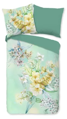 Productafbeelding van Good Morning Dekbedovertrek "getekende bloemen" - Groen - (135x200 cm) - Katoen