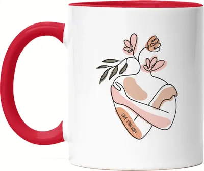 Produktbild von Love Your Body Tasse Rot Mit Spruch Body Positivity Mental Health Frauentag Positives Denken