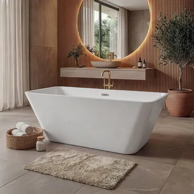 Produktbild von Badplaats Freistehende Badewanne Lily 170 x 75 x 58 cm Weiß Hochglanz - Standbadewanne aus Acryl mit Mit Überlauf und Abflussstopfen