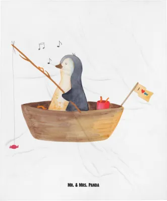 Produktbild von Mr. & Mrs. Panda Fleecedecke Pinguin Angelboot - Weiß - Geschenk, Kinderdecke, Erstlingsdecke, Angeln, Trennung, Optimistisch, Babydecke, Neustart, Schlummerdecke, Plaid