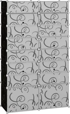 Zdjęcie produktu dla Modułowa szafka na buty, wymagany samodzielny montaż, 16 przegródek, PP, czarno-biała, 95 x 37 x 160 cm