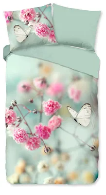 Produktbild von Good Morning Bettwäsche "Blumen und Schmetterlinge" - Mint - (140x200/220 cm) - Baumwolle