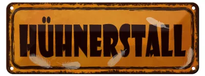 Produktbild von Blechschild Hinweis Hühnerstall gelb, 27 x 10 cm, Blechschilder Spruch Hühner Tier Ei