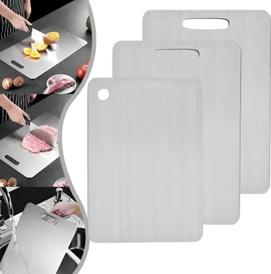 Produktbild von 3er Schneidebrett, Schneidebretter aus Edelstahl, Doppelseitiges Titanium Cutting Board für Fleisch, Obst