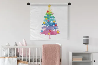 Produktbild von MuchoWow® Wandteppich Wandbehang Illustration - Weihnachten - Weihnachtsbaum 90x90 cm Tapisserie Dekoration Wandtuch - Wandaufhänger