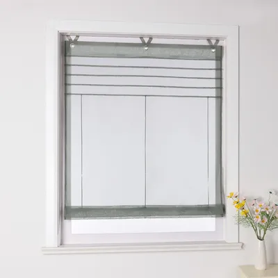 Produktbild von Joyswahl Raffrollo ohne Bohren Voile Küche Raffgardinen Ösenrollo Hakenaufhängung halbtransparent einfarbig Grau BxH 120x140cm
