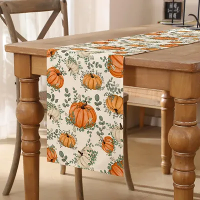 Produktbild von Tischläufer Herbst 33x183 cm Orange Blätter Kürbisse Polyester Abwaschbar