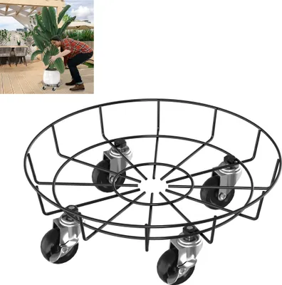Image de XMTECH 2 pièces Rouleau pour plantes Rouleau pour plantes en métal, 33 cm de diamètre Dessous de pot à fleurs avec roulettes, Rouleau pour fleurs avec 4 roulettes pivotantes pour l'extérieur Intérieur Jardin, Rond B