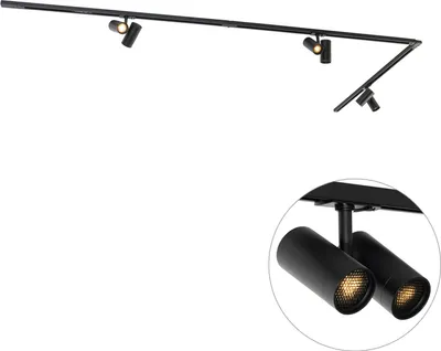 Produktbild von QAZQA - Modern Modernes Schienensystem I Spotlight I Deckenspot I Deckenstrahler I Strahler mit 3 Spot I Spotlight I Deckenspot I Deckenstrahler I Strahler I Lampe I Leuchten schwarz 1-phasig - Iconic