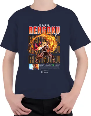Obrázek produktu pro Rengoku Kyojuro Kimetsu no Yaiba Flame Hashira Anime Gift Uni dětské tričko, námořnická modrá, 116