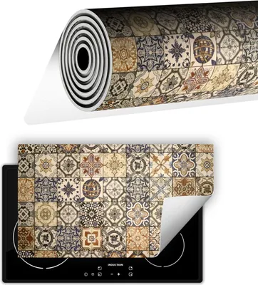 Produktbild von Herdabdeckplatte abdeckung Glaskeramikfeld abdeckplatte 90x52 cm Anti Rutsch Matte Aufrollbar, Mosaik Bronze