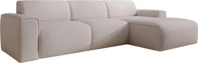 Image de Selsey Bouvi – Canapé d'angle, pouf à droite, beige clair, bouclé