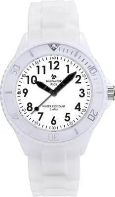 Produktbild von Alienwork Kids Lernuhr Kinderuhr Jungen Mädchen Weiss Silikon-Armband Schwarz Kinder-Uhr Zeit Lernen Leucht-Zifferblatt Armband