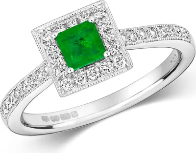 Produktbild von Edler 9 Karat (375) Weißgold Cluster Damen - Diamant Solitärring Brillant-Schliff 0.25 Karat HI - I1 mit Smaragd, 53 (16.9); TRS292329KWRSM