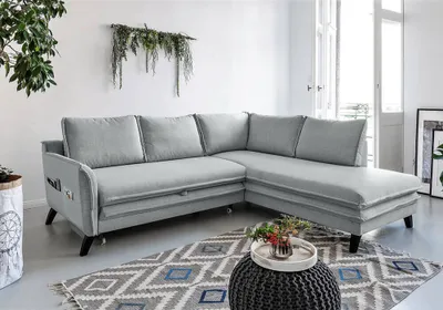 Produktbild von MIUFORM Charming Charlie - Ecksofa mit Bettfunktion und Bettkasten L-FORM RECHTS - 234x200cm - Hellgrau - Sofa Schlafsofa Couch